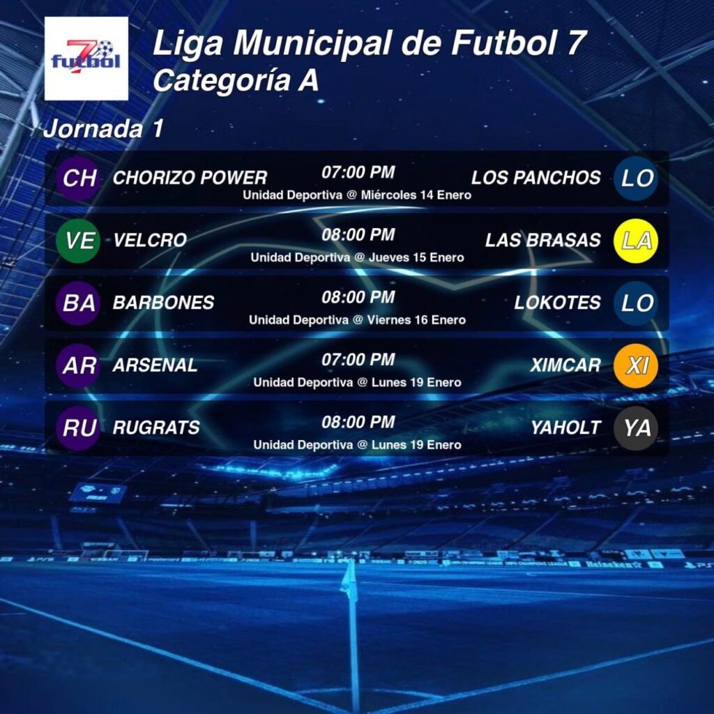 Rol de Juegos Jornada 1 Categoria A Futbol 7 Agua Prieta