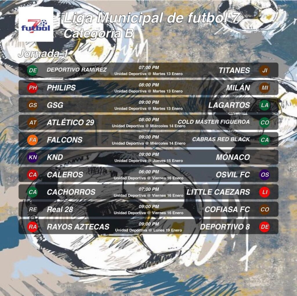 Horarios Jornada 1 Categoria B Futbol 7 Agua Prieta